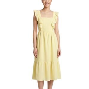 BCBGeneration Ruffled Yellow White Striped Midi Dress Women Size M NWOT